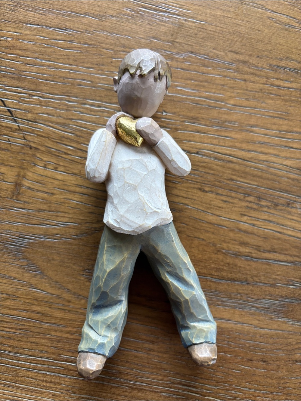 Willow Tree Beige, Gold & Green Boy Holding Heart Figurine